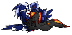 Size: 1232x594 | Tagged: safe, artist:secret-pony, oc, oc only, oc:cobalt flash, oc:midnight flare, alicorn, pegasus, pony, unicorn, alicorn oc, colt, family, female, filly, glasses, lying down, male, mare, pregnant, stallion