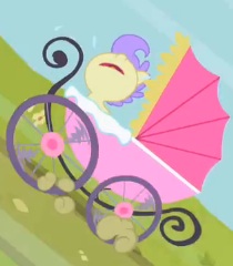 Size: 210x240 | Tagged: safe, screencap, cream puff, earth pony, pony, the mysterious mare do well, baby, baby carriage, baby pony, cropped, crying, female, nose in the air, solo