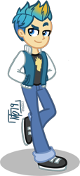 Size: 1258x2752 | Tagged: safe, artist:tassji-s, gallus, human, equestria girls, clothes, equestria girls-ified, hands in pockets, jacket, jeans, male, pants, shoes, simple background, solo, transparent background