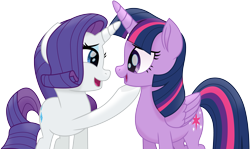 Size: 5037x3000 | Tagged: safe, artist:cloudyglow, derpibooru import, rarity, twilight sparkle, twilight sparkle (alicorn), alicorn, pony, unicorn, my little pony: the movie, female, looking at each other, mare, simple background, smiling, transparent background, vector