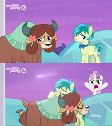 Size: 500x562 | Tagged: safe, artist:pinkiepiiiie, editor:secrettitan, screencap, sandbar, sweetie belle, yona, pony, unicorn, yak, hearts and hooves day (episode), she's all yak, blushing, female, filly, hearts and hooves day, hug, interspecies, just kiss already, male, oh come on, shipping, shooting star, simple background, straight, transparent background, treehouse of harmony, vector, yonabar