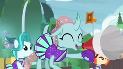 Size: 1920x1080 | Tagged: safe, screencap, lighthoof, ocellus, shimmy shake, changedling, changeling, pony, 2 4 6 greaaat, cheerleader ocellus, cheerleader outfit, clothes, cute, diaocelles, megaphone