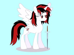 Size: 2048x1536 | Tagged: safe, artist:draymanor57, derpibooru exclusive, oc, oc:blackjack, alicorn, pony, unicorn, fallout equestria, fallout equestria: project horizons, alicornified, executioner, fanfic art, race swap, solo, sword, weapon