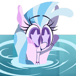 Size: 1000x1000 | Tagged: safe, artist:dragonpone, derpibooru exclusive, silverstream, seapony (g4), what lies beneath, blush sticker, blushing, cute, diastreamies, excited, female, happy, hooves on cheeks, lineless, open mouth, scene interpretation, simple background, solo, starry eyes, transparent background, water, wide eyes, wingding eyes