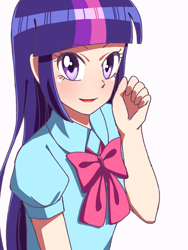 Size: 1080x1440 | Tagged: safe, artist:tastyrainbow, derpibooru exclusive, twilight sparkle, human, equestria girls, anime, blushing, bust, cute, female, humanized, looking at you, smiling, solo, twiabetes