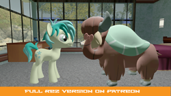 Size: 1280x720 | Tagged: safe, artist:andrescortez7, sandbar, yona, earth pony, pony, yak, 3d, bow, cloven hooves, female, hair bow, interspecies, male, monkey swings, patreon, patreon preview, shipping, straight, yonabar