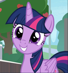 Size: 871x940 | Tagged: safe, screencap, twilight sparkle, twilight sparkle (alicorn), alicorn, pony, 2 4 6 greaaat, apple tree, cropped, cute, female, mare, smiling, solo, tree, twiabetes