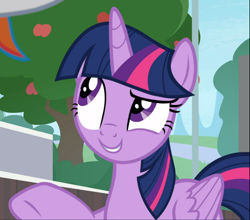 Size: 1068x938 | Tagged: safe, screencap, twilight sparkle, twilight sparkle (alicorn), alicorn, pony, 2 4 6 greaaat, cropped, smiling, solo, thinking