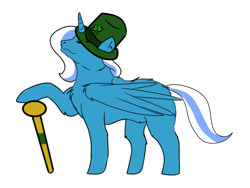 Size: 800x600 | Tagged: safe, artist:demonfall, oc, oc:fleurbelle, alicorn, pony, alicorn oc, cane, eyes closed, female, hat, irish, mare, shamrock