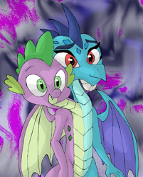 Size: 940x1167 | Tagged: safe, artist:mojo1985, princess ember, spike, dragon, conjoined, fusion, multiple heads, two heads, two-headed dragon, wat, we have become one, what has magic done, winged spike