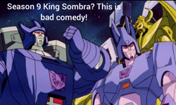 Size: 1706x1024 | Tagged: safe, editor:themultibrony21, season 9, the beginning of the end, barely pony related, cyclonus, decepticon, galvatron, implied king sombra, meme, statue, the transformers: the movie, this is bad comedy, transformers