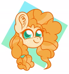 Size: 1933x2048 | Tagged: safe, artist:superanina, pear butter, earth pony, pony, applejack's mom, bust, buttercup, colored pupils, cute, ear fluff, female, head only, mother, pearabetes, portrait, simple background, smiling at you, solo