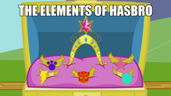 Size: 1280x720 | Tagged: safe, edit, edited screencap, screencap, autobot, big crown thingy, caption, clash of hasbro's titans, element of magic, elements of harmony, g.i. joe, hasbro, hasbro's grand collection, image macro, impact font, jem and the holograms, jewelry, littlest pet shop, power rangers, regalia, text, transformers