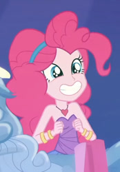 Size: 432x620 | Tagged: safe, screencap, pinkie pie, better together, equestria girls, twilight under the stars, bare shoulders, cropped, cute, diapinkes, sleeveless, smiling, solo, strapless