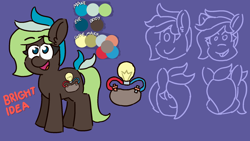 Size: 1920x1080 | Tagged: safe, artist:threetwotwo32232, oc, oc:bright idea, earth pony, pony, female, mare, reference sheet, solo