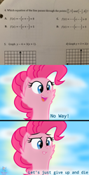 Size: 1300x2552 | Tagged: safe, artist:rainbow eevee, derpibooru import, pinkie pie, earth pony, pony, algebra, exploitable meme, fuck this, math, meme, solo