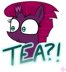 Size: 853x929 | Tagged: safe, artist:rainbow eevee edits, artist:徐詩珮, tempest shadow, angry, broken horn, cute, disgusted, female, food, horn, meme, simple background, sticker, tea, transparent background, triggered, tsundere