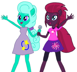 Size: 1142x1064 | Tagged: safe, artist:徐詩珮, fizzlepop berrytwist, glitter drops, tempest shadow, equestria girls, my little pony: the movie, rainbow rocks, base used, duo, duo female, equestria girls-ified, female, glittershadow, lesbian, mare, ponied up, shipping, simple background, singing, transparent background