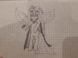 Size: 4608x3456 | Tagged: safe, artist:katya, oc, oc only, oc:sparkle light, alicorn, pony, alicorn oc, cape, clothes, female, graph paper, mare, pencil drawing, solo, traditional art