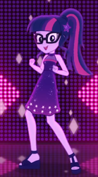 Size: 376x678 | Tagged: safe, screencap, sci-twi, twilight sparkle, better together, equestria girls, i'm on a yacht, cropped, cute, feet, geode of telekinesis, glasses, magical geodes, neon eg logo, open-toed shoes, sandals, sleeveless, solo, twiabetes