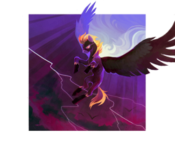 Size: 984x812 | Tagged: safe, artist:dearmary, oc, oc:blaze (shadowbolt), bat, pegasus, pony, abstract background, aviator goggles, clothes, cloud, costume, flight suit, goggles, lightning, night, shadowbolts, shadowbolts costume, transparent, yellow mane