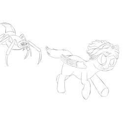 Size: 1000x1000 | Tagged: safe, artist:shoophoerse, oc, oc:shoop, giant spider, pegasus, pony, spider, atg 2019, lineart, newbie artist training grounds, running, solo