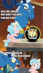 Size: 501x838 | Tagged: safe, edit, edited screencap, screencap, cozy glow, flam, flim, grogar, pegasus, pony, the beginning of the end, cozybuse, crystal ball, female, filly, flim flam brothers, grogar's crystal ball meme, grogar's orb, meme