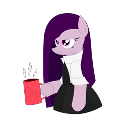 Size: 3000x3000 | Tagged: source needed, safe, artist:visionwing, oc, oc:visionwing, pony, black shirt, black skirt, coffee, coffee mug, mug, simple background, standing, white shirt