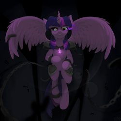 Size: 2048x2048 | Tagged: safe, artist:qzygugu, twilight sparkle, twilight sparkle (alicorn), alicorn, pony, chains, corrupted twilight sparkle, evil, female, mare, solo, sombra eyes