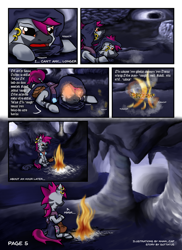 Size: 2550x3507 | Tagged: safe, artist:khaki-cap, oc, oc only, oc:zjin-wolfwalker, zebra, comic:coldness, campfire, cave, comic page, quadrupedal, solo, zebra oc