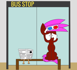 Size: 3272x3000 | Tagged: safe, artist:rainbowbacon, oc, oc only, oc:rainbowbacon, duck, pegasus, pony, anatidaephobia, atg 2019, bus stop, fear, newbie artist training grounds, pegasus oc, scared