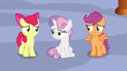 Size: 1920x1080 | Tagged: safe, screencap, apple bloom, scootaloo, sweetie belle, pony, growing up is hard to do, cutie mark crusaders