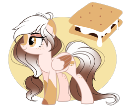 Size: 2977x2648 | Tagged: safe, artist:emberslament, oc, oc only, pegasus, pony, adoptable, female, freckles, mare, ponified, s'mores, smiling, solo