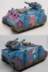 Size: 1888x2788 | Tagged: safe, artist:mystia, aloe, lotus blossom, pony, figurine, gaming miniature, metal bawkses, miniature, razorback, rhino tank, space marine, tank (vehicle), vehicle, warhammer (game), warhammer 40k