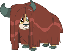 Size: 3702x3000 | Tagged: safe, artist:cloudyglow, yona, yak, she's all yak, child, cloven hooves, cute, female, horns, simple background, smiling, solo, vector, wet, wet mane, yonadorable