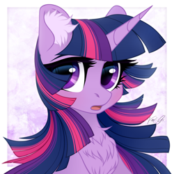 Size: 1500x1500 | Tagged: dead source, safe, artist:vird-gi, twilight sparkle, twilight sparkle (alicorn), alicorn, pony, bust, chest fluff, cute, ear fluff, female, fluffy, looking at you, mare, open mouth, portrait, solo, twiabetes