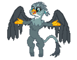 Size: 1280x999 | Tagged: safe, artist:zehc66, gabby, griffon, cute, female, pixel art, simple background, smiling, solo, spread wings, transparent background, wings