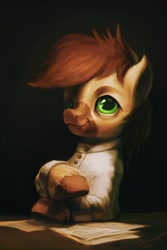 Size: 600x900 | Tagged: safe, artist:assasinmonkey, oc, oc only, oc:calpain, earth pony, pony, bust, clothes, lab coat, portrait, solo, unshorn fetlocks