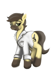 Size: 1200x1575 | Tagged: safe, artist:gunslingerpen, oc, oc only, oc:calpain, earth pony, pony, clothes, lab coat, solo