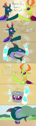 Size: 2800x9600 | Tagged: safe, artist:mightyshockwave, pharynx, thorax, changedling, changeling, shark, absurd resolution, bucket of water, changedling brothers, comic, king thorax, prince pharynx, wonder twins