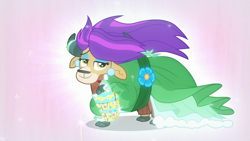 Size: 1920x1080 | Tagged: safe, screencap, yona, yak, she's all yak, alternate hairstyle, clothes, cloven hooves, discovery family logo, dress, ear piercing, earring, female, jewelry, piercing