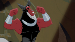 Size: 1280x720 | Tagged: safe, screencap, lord tirek, centaur, frenemies (episode), armpits, flexing, grin, male, nose piercing, nose ring, piercing, smiling, solo