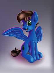 Size: 2460x3296 | Tagged: safe, artist:qbellas, oc, oc only, pegasus, pony, gradient background, sitting, solo, spread wings, wings