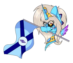 Size: 700x600 | Tagged: safe, artist:chazmazda, oc, oc only, oc:charlie gallaxy-starr, alicorn, pony, black sclera, bust, female, flag, heterochromia, mare, mismatched eyes, mouth hold, shade, simple background, sketch, slit eyes, solo, transparent background