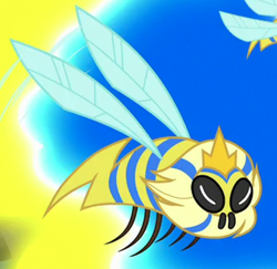 Size: 558x542 | Tagged: safe, screencap, bee, flash bee, insect, a horse shoe-in, animal, cropped, crown, flying, jewelry, queen bee, regalia, solo focus