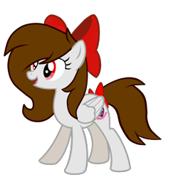 Size: 3200x3182 | Tagged: safe, artist:vice common, edit, oc, oc only, oc:whisper hope, pegasus, pony, alternate cutie mark, bow, female, mare, open mouth, open smile, red eyes, simple background, smiling, tail bow, tail wrap, transparent background, vector, vector edit