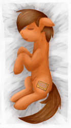 Size: 243x436 | Tagged: safe, artist:sevenserenity, oc, oc only, oc:mixtape, earth pony, pony, body pillow design, lineless, on side, orange, sleeping, solo