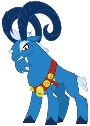 Size: 2500x3500 | Tagged: safe, artist:cheezedoodle96, grogar, the beginning of the end, .svg available, angry, cloven hooves, harness, looking at you, male, ram, simple background, svg, tack, transparent background, vector