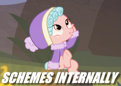 Size: 955x675 | Tagged: safe, screencap, cozy glow, pegasus, pony, frenemies (episode), caption, female, filly, image macro, meme, pun, text, x internally