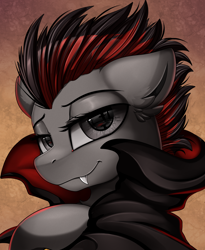 Size: 1446x1764 | Tagged: safe, artist:pridark, oc, oc:ruza, pony, undead, vampire, vampony, bust, cape, clothes, commission, fangs, handsome, male, portrait, solo, wavy mouth